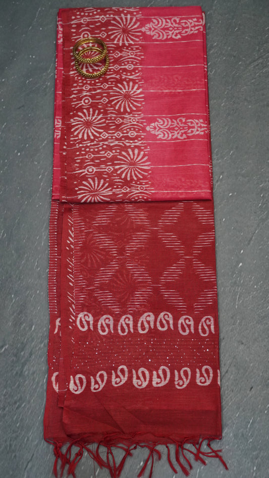 Bhagalpur Tussar Saree-Dark Pink Manga Pattern
