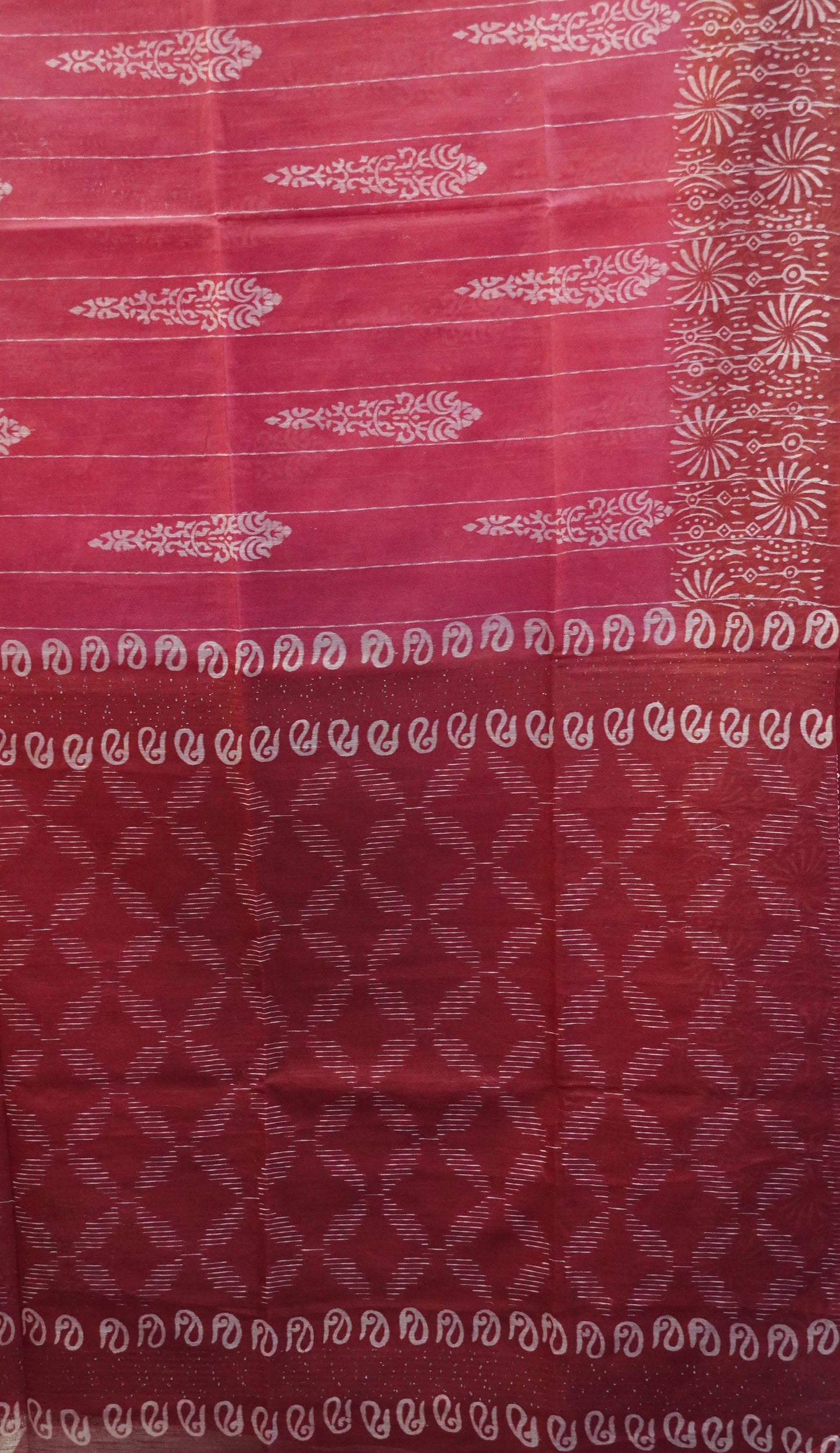Bhagalpur Tussar Saree-Dark Pink Manga Pattern