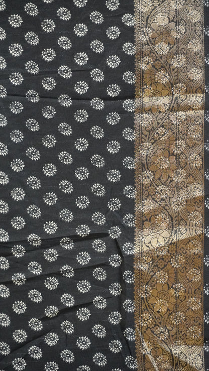 Jute Shiffon Saree Black to Mustard