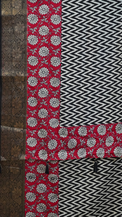 Jute Shiffon Saree Black to Pink