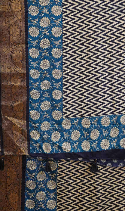 Jute Shiffon Saree Navy Blue