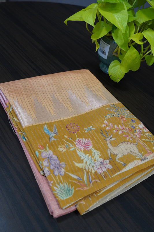 Mulberry Silk Saree- Zari Checks Golden Orange