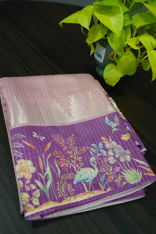 Mulberry Silk Saree- Zari Checks Onion Pink