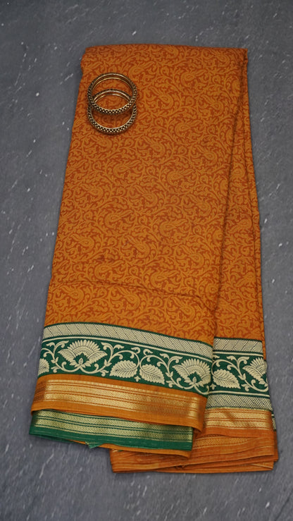 Viscose Saree-Mustard Peacock Body