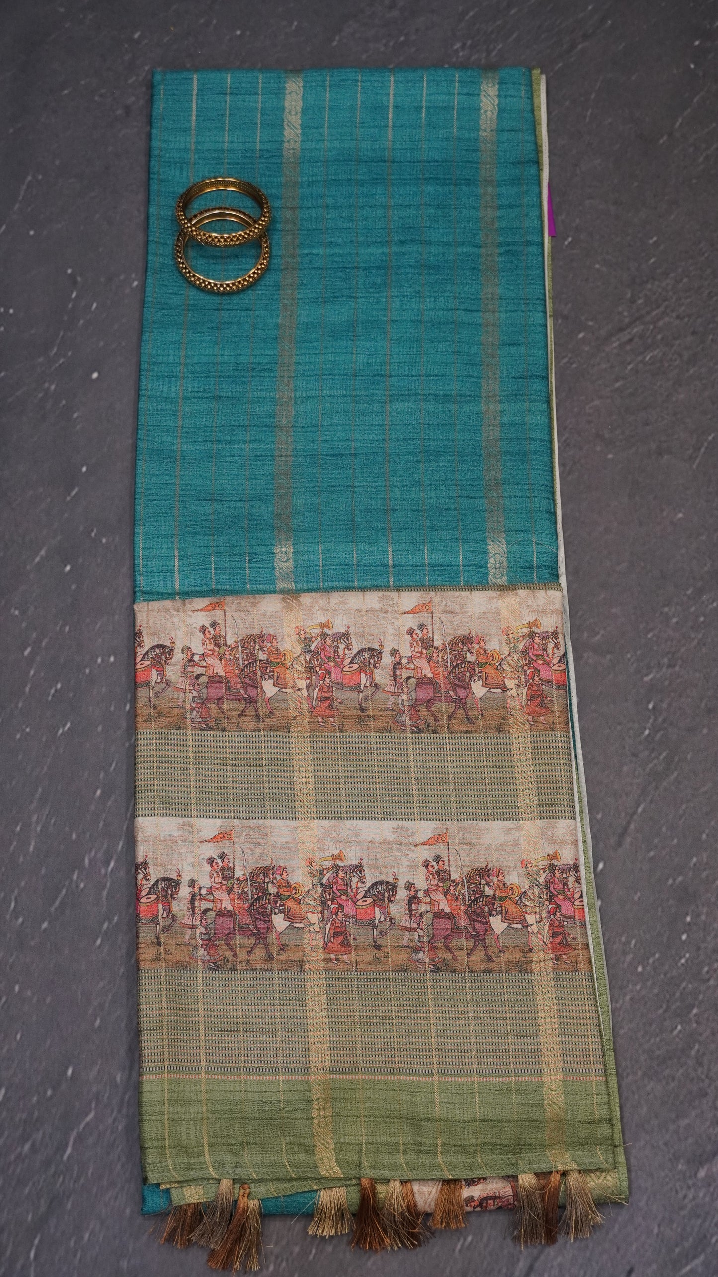 Semi Tussar Saree Floral -Sky Blue Floral Maharaja Pattern