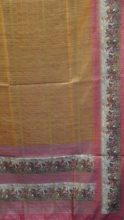 Semi Tussar Saree Floral -Mustard Floral Maharaja Pattern