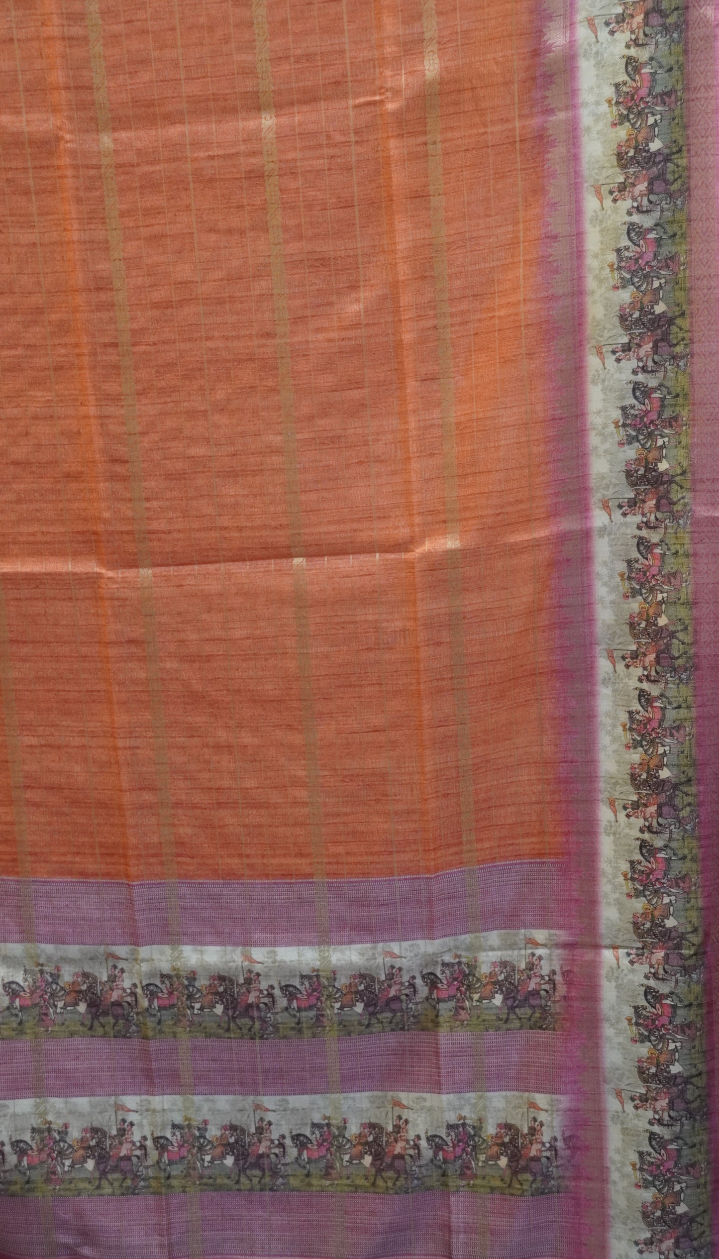 Semi Tussar Saree Floral -Orange Floral Maharaja Pattern