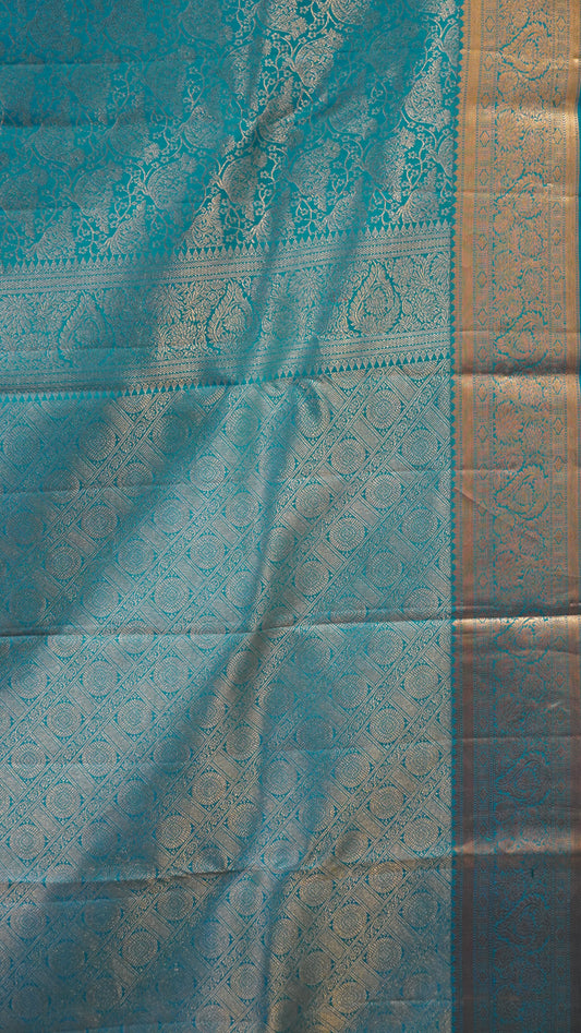 Pure Kanjivaram Silk Saree -Teal Blue Brocade Silk