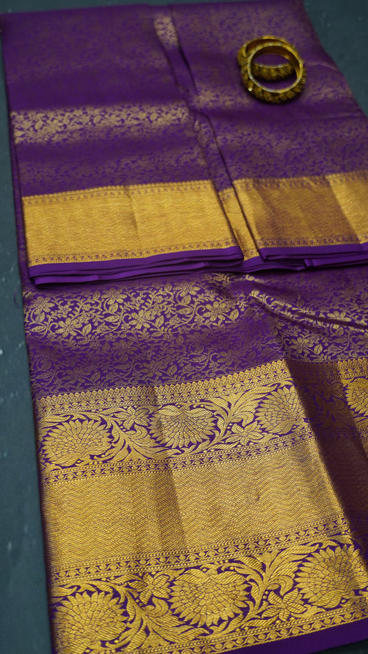 Pure Kanjivaram Silk Saree -Purple Brocade Silk
