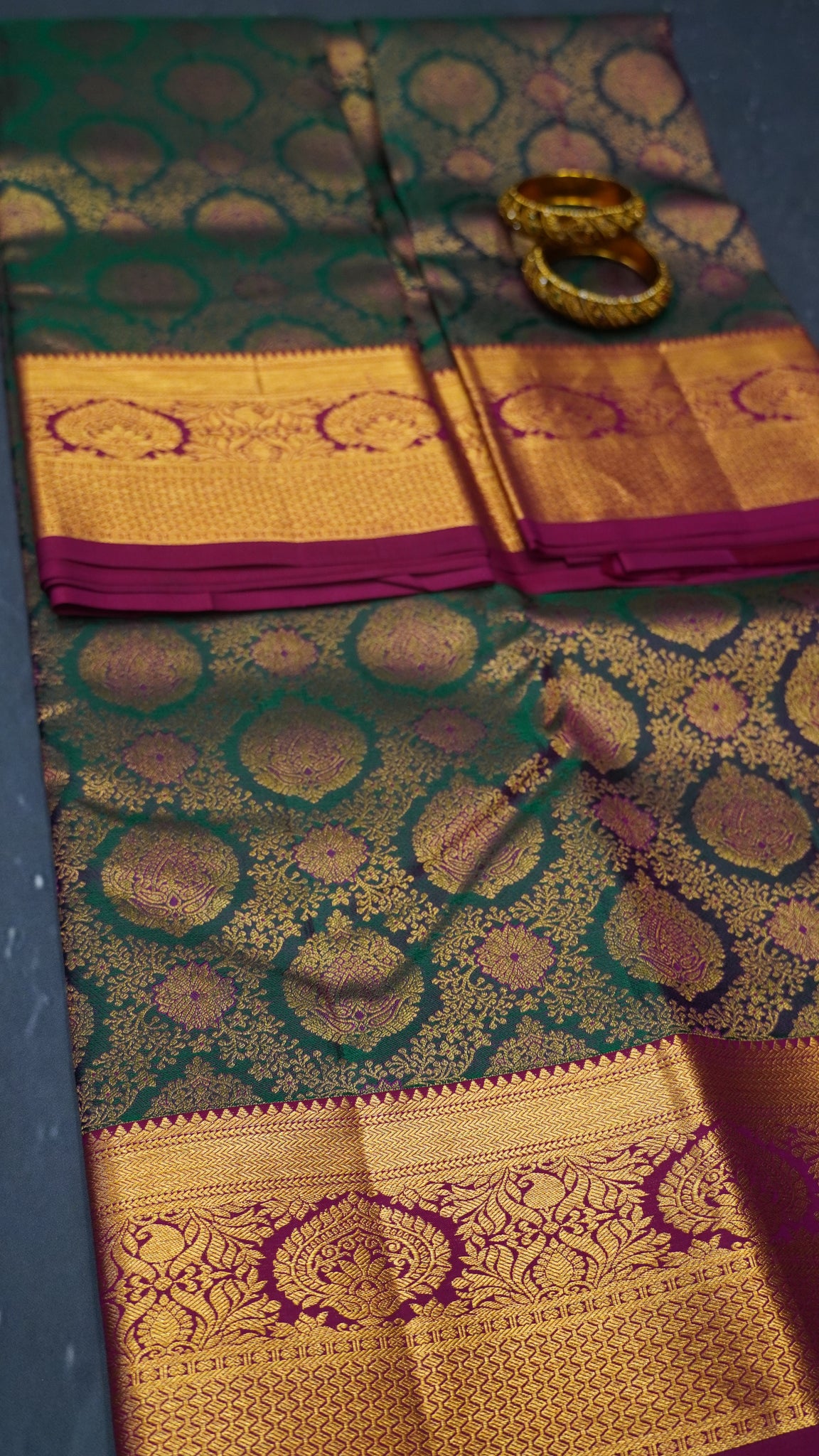 Pure Kanchipuram Silk Saree-Bottle Green Brocade Silk