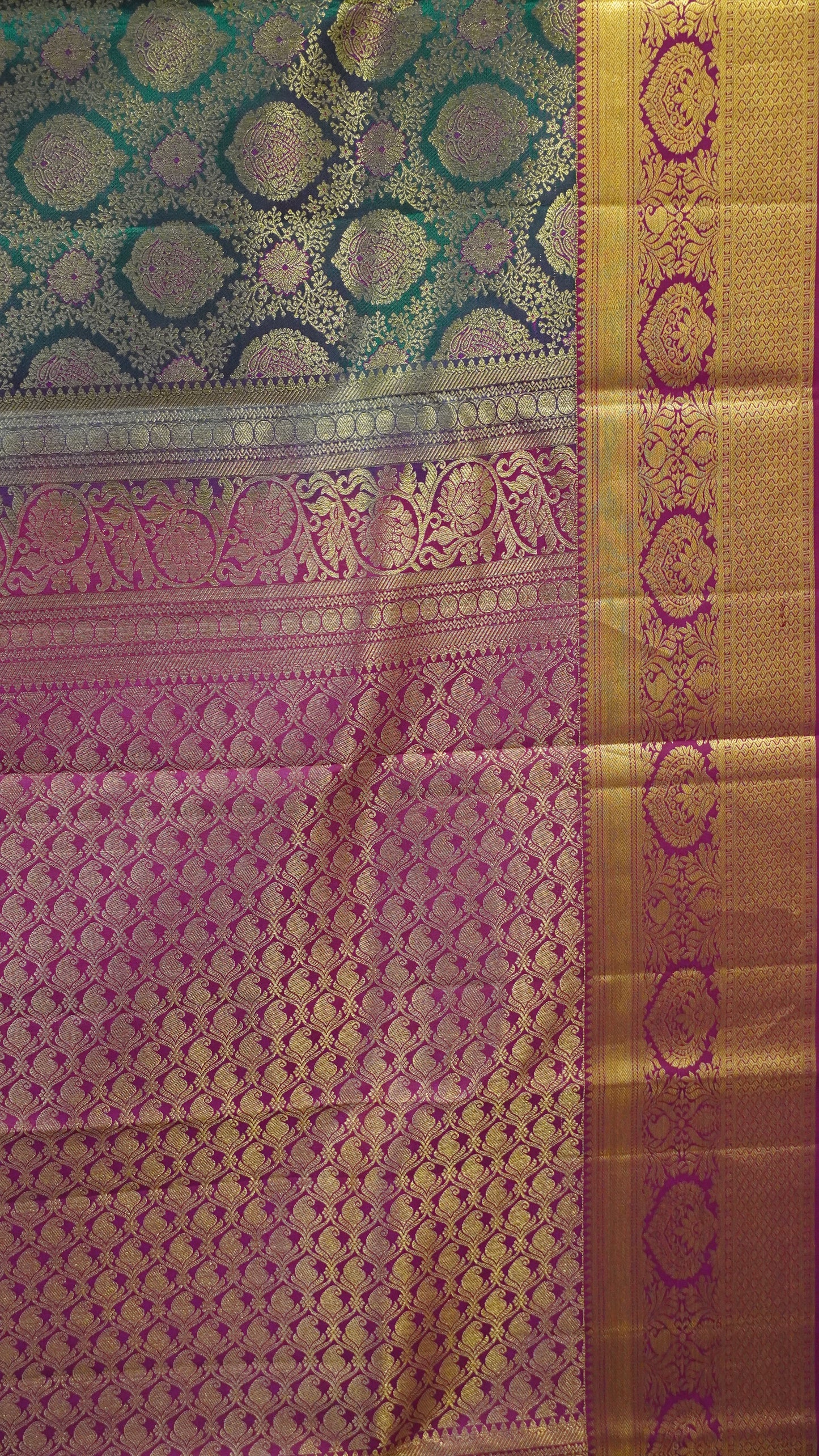 Pure Kanjivaram Silk Saree-Bottle Green Brocade Silk