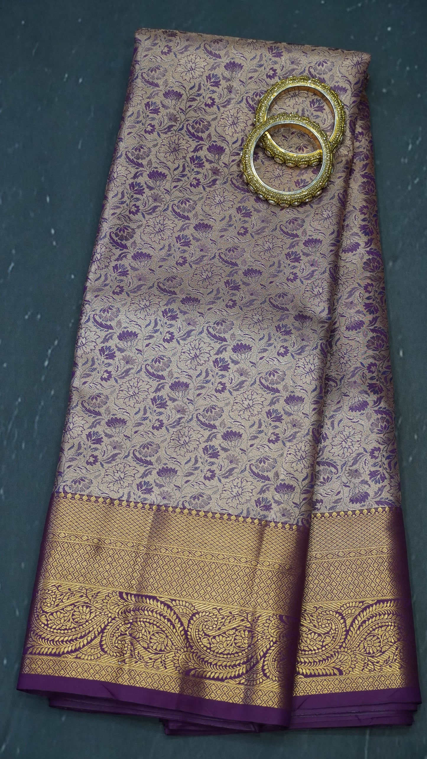 Bridal Tissue Saree-Wine With Full Gold