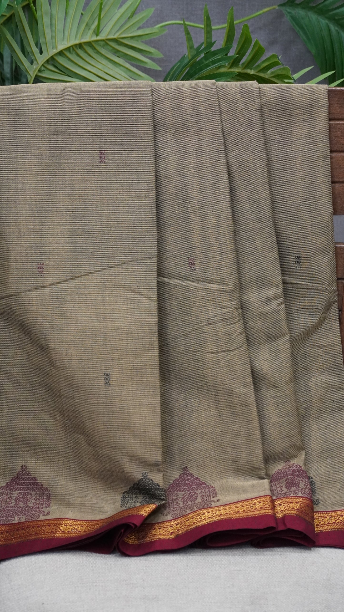 Chettinad Cotton Saree–Mud Brown with Ther Border