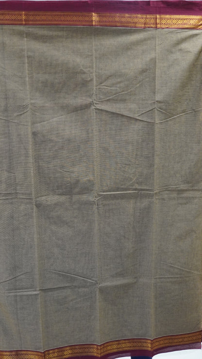 Chettinad Cotton Saree–Mud Brown with Ther Border