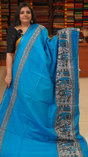 Semi Linen Lavender Saree With Madhubani Print Blue