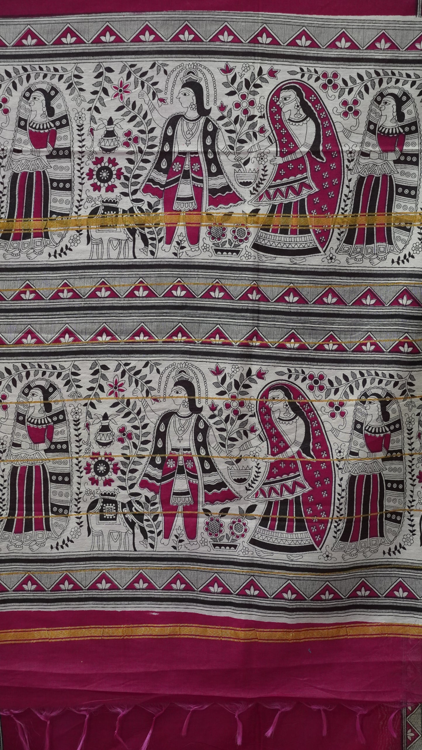 Semi Linen Lavender Saree With Madhubani Print Pink