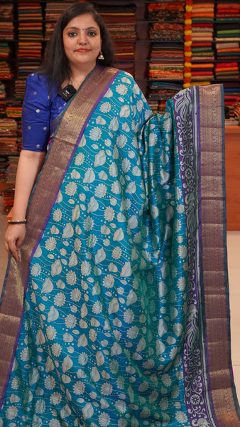 Semi Pattola Saree Floral Teal Blue
