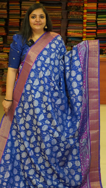 Semi Pattola Saree Floral Blue