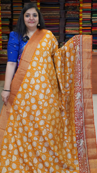 Semi Pattola Saree Floral Mustard