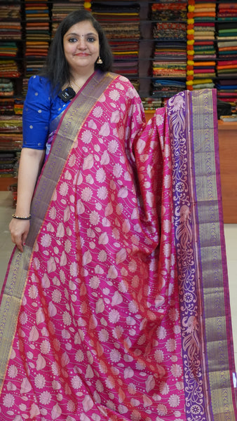 Semi Pattola Saree Floral Pink