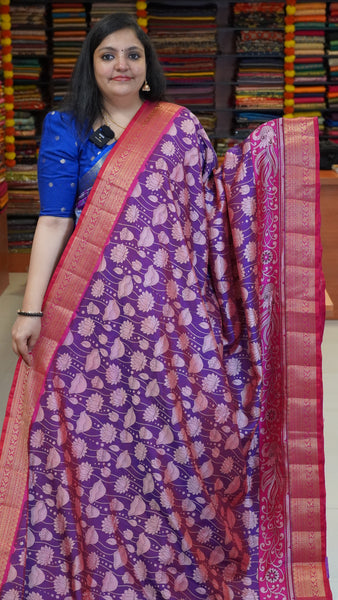 Semi Pattola Saree Kolam Floral Wine Shade