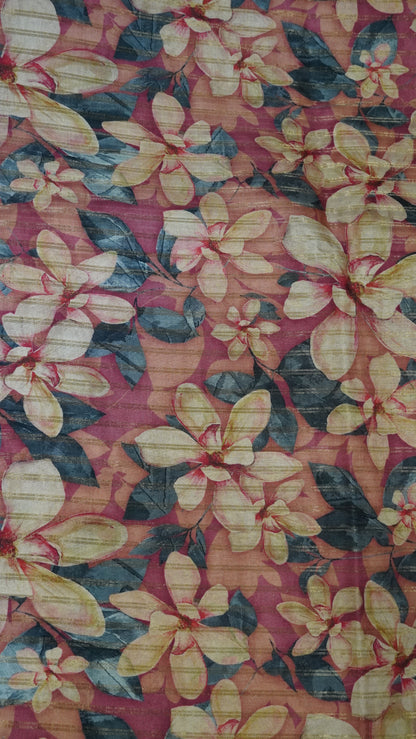 Semi Tussar Saree - Zigzag Floral Pink