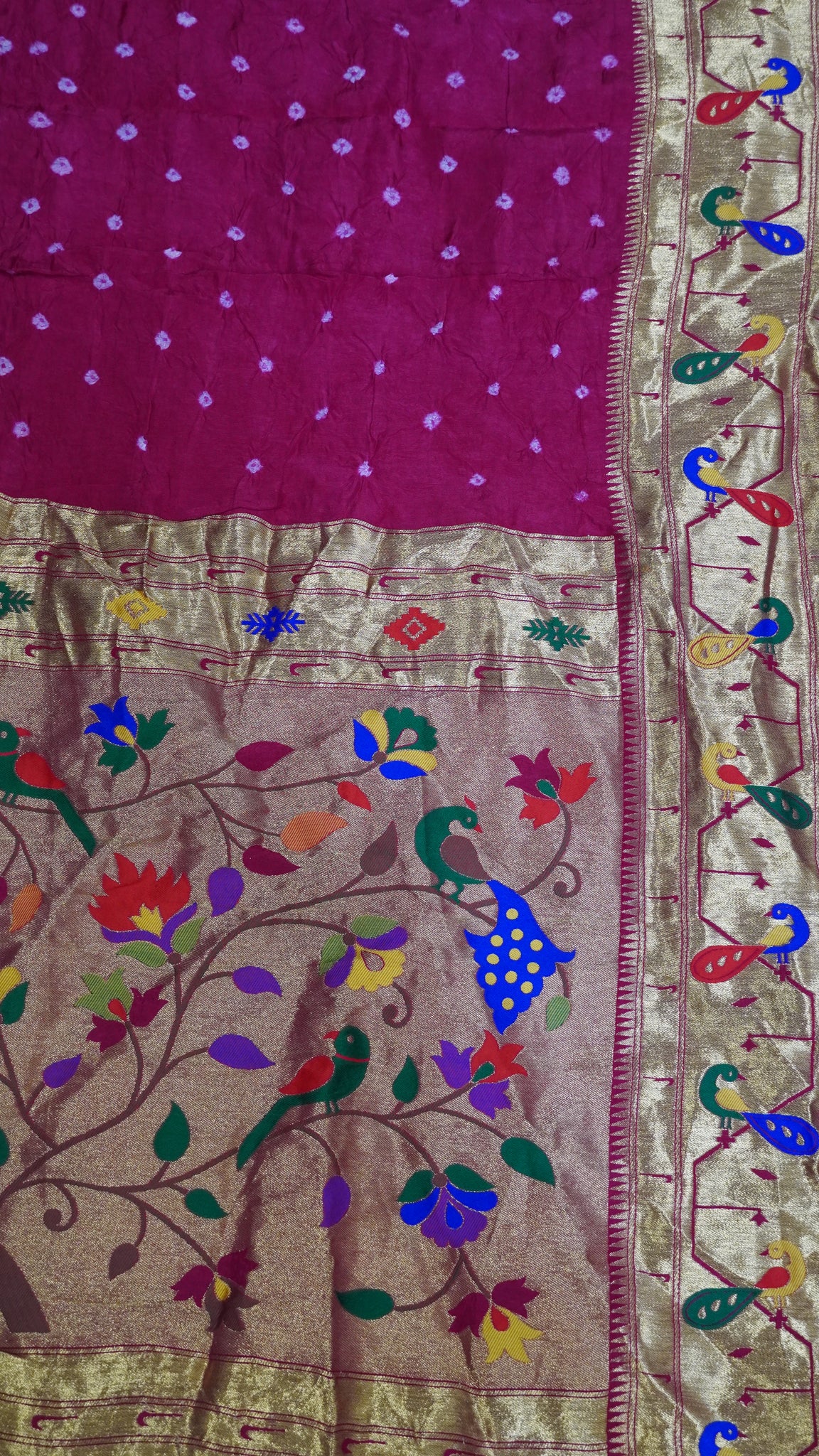 Modal Silk Saree - Zari Peacock Border Rani Pink