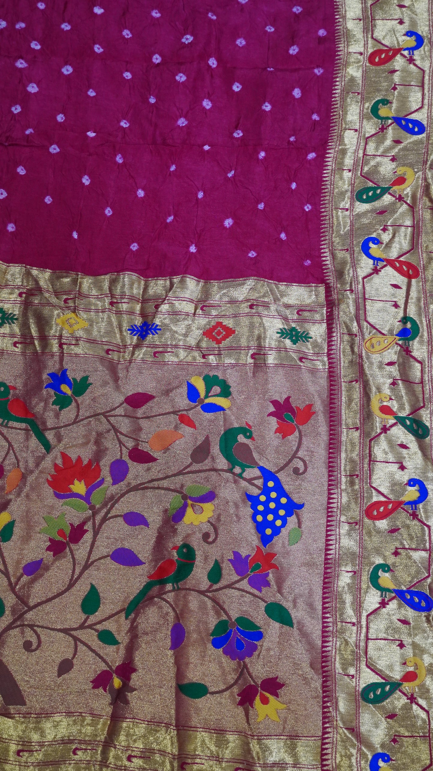 Modal Silk Saree - Zari Peacock Border Rani Pink