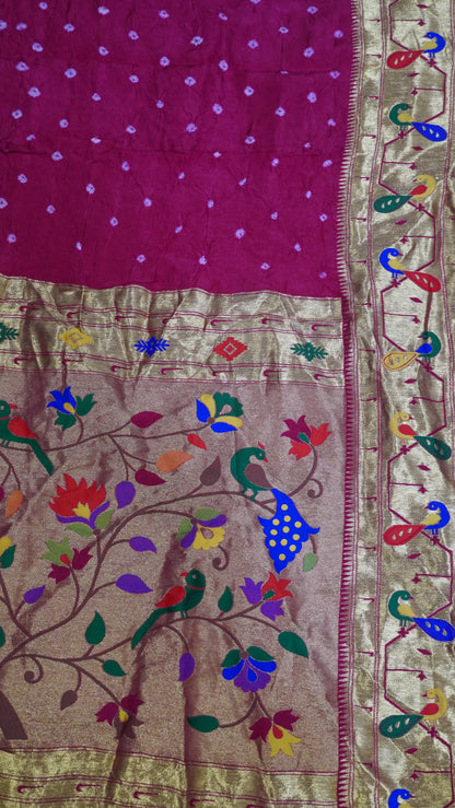 Modal Silk Saree - Zari Peacock Border Rani Pink