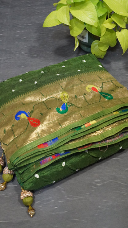Modal Silk Saree - Zari Peacock Border Sage Green