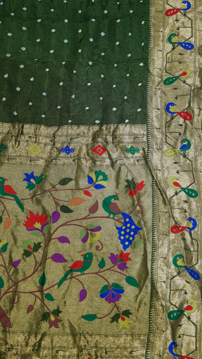 Modal Silk Saree - Zari Peacock Border Sage Green