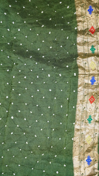 Modal Silk Saree - Zari Peacock Border Sage Green