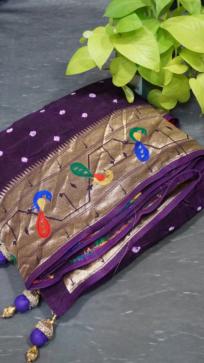 Modal Silk Saree - Zari Peacock Border Violet