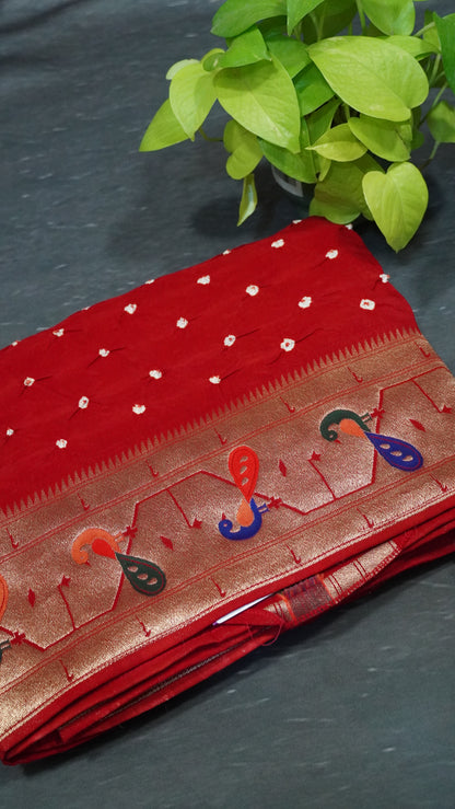 Modal Silk Saree - Zari Peacock Border Red