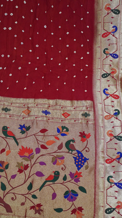Modal Silk Saree - Zari Peacock Border Red