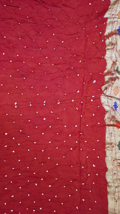 Modal Silk Saree - Zari Peacock Border Red