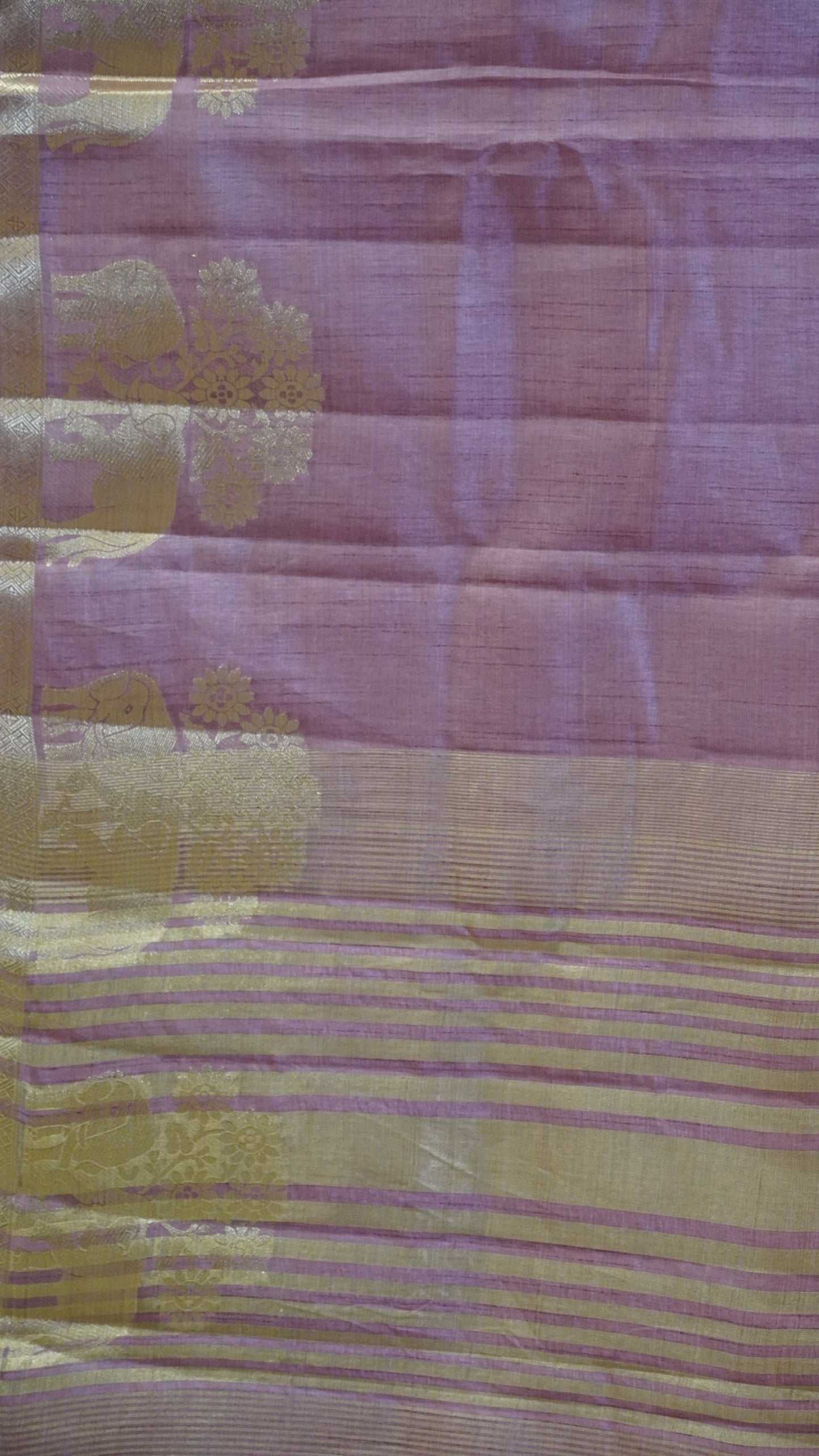 Semi Tussar Saree Elephant Onion Pink