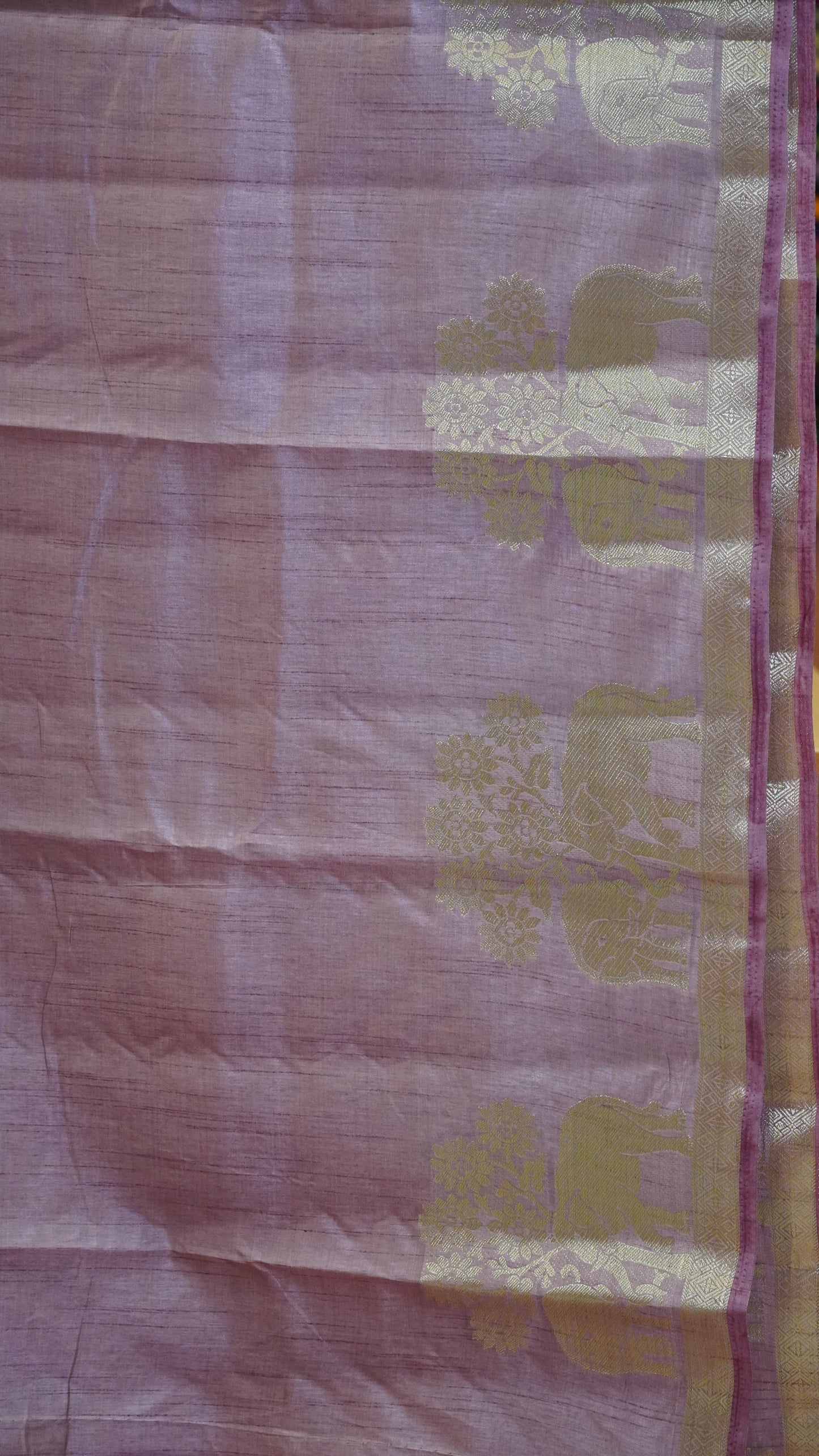 Semi Tussar Saree Elephant Onion Pink