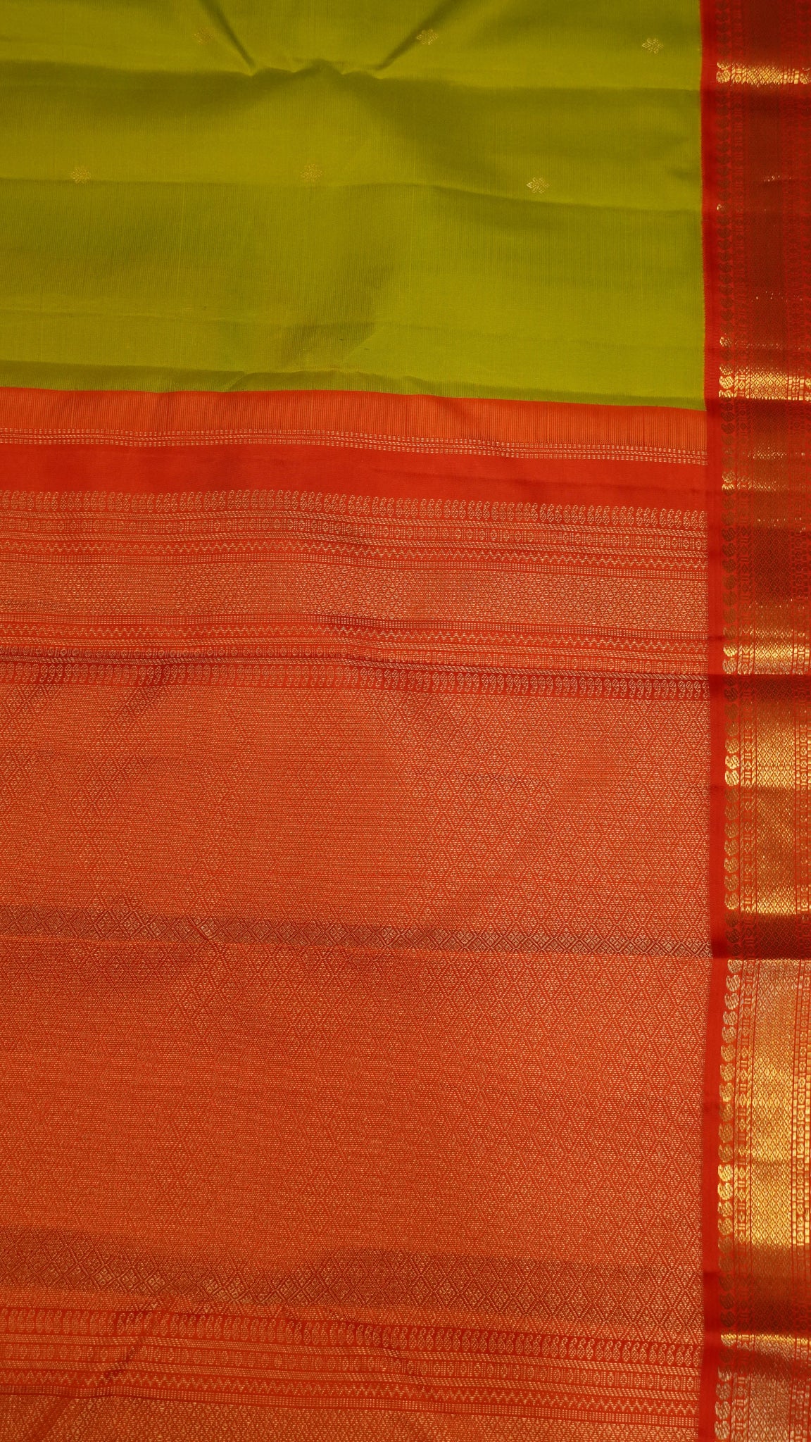 Pure Silk Saree - Lime Yellow - Orange