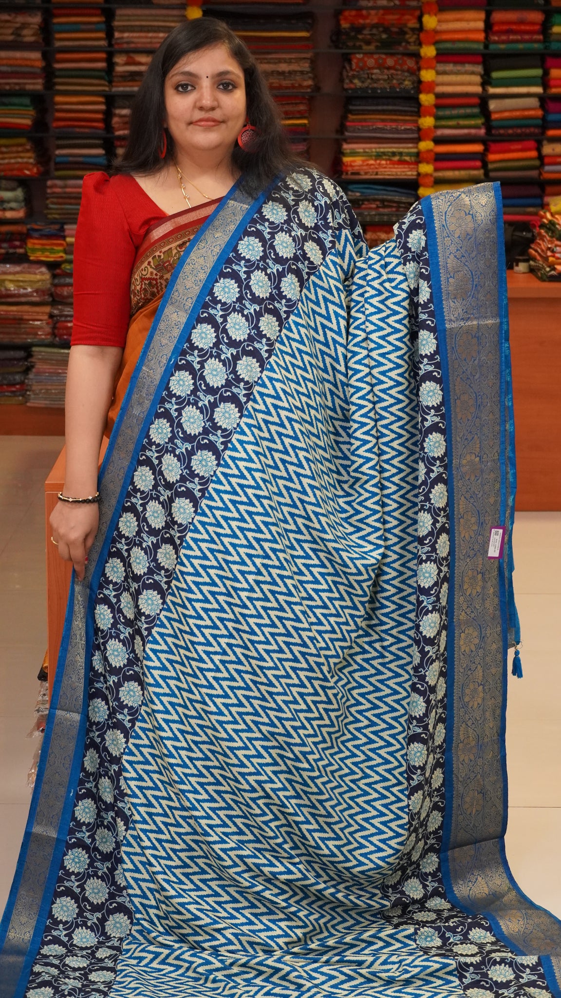 Jute Shiffon Saree Blue