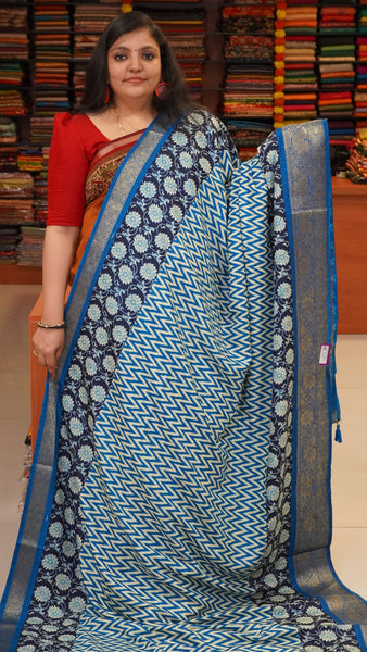 Jute Shiffon Saree Blue