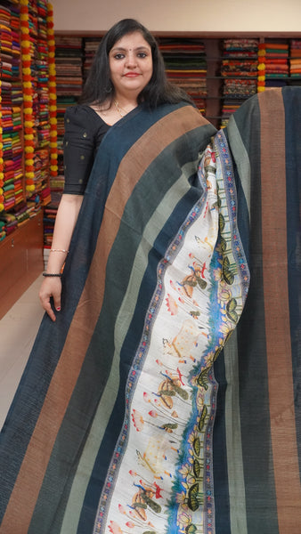 Jute Cotton Saree Pichwai Green