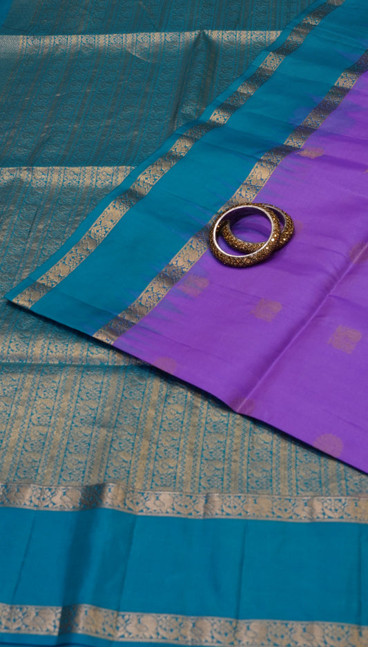 Pure Soft Silk Saree - Lavender with Ramar Green
