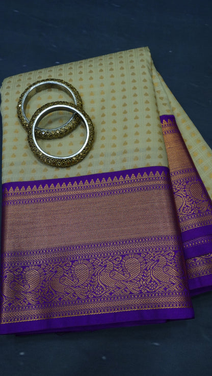 Semi Kanjivaram Silk Saree - Beige 1000 Butta