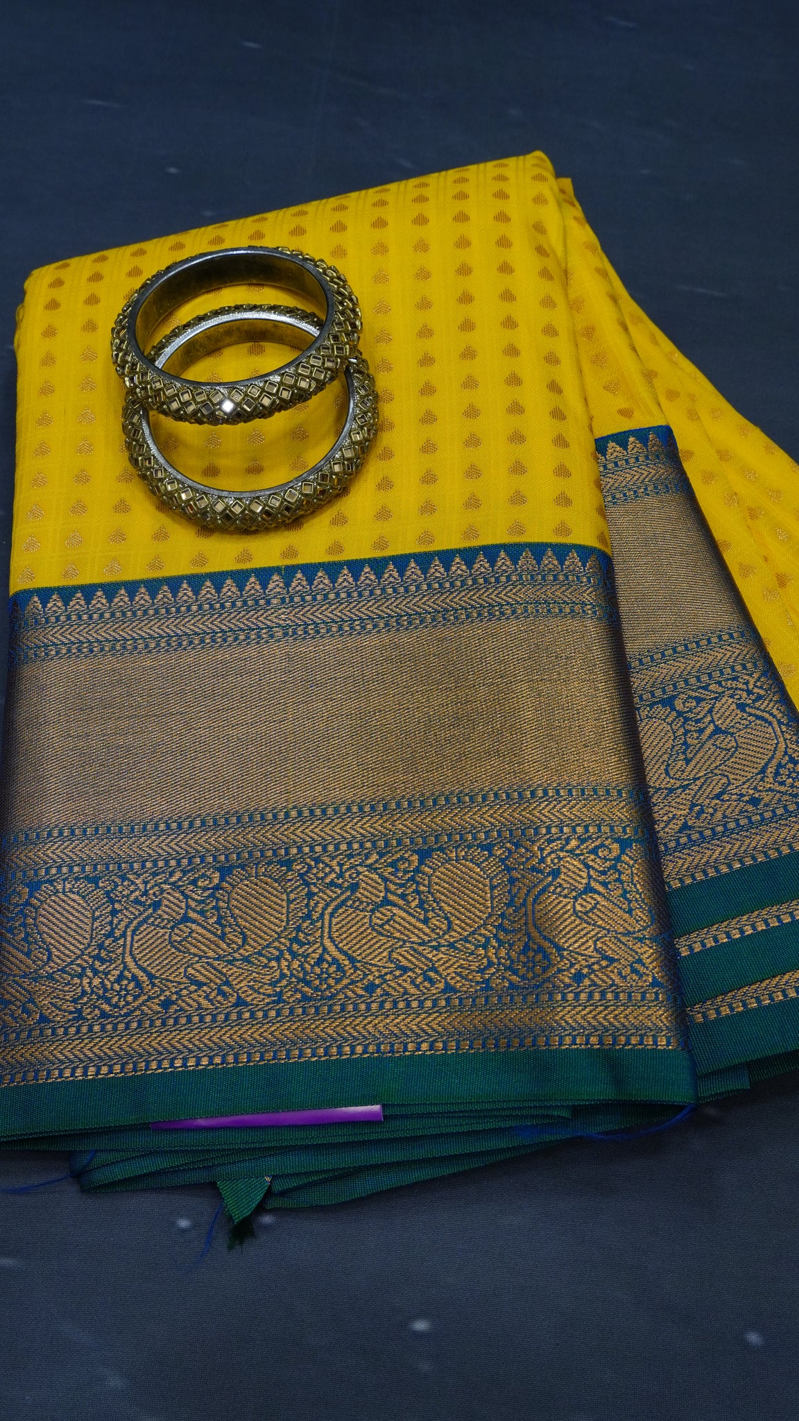 Semi Kanchipuram Silk Saree -Yellow 1000 Butta