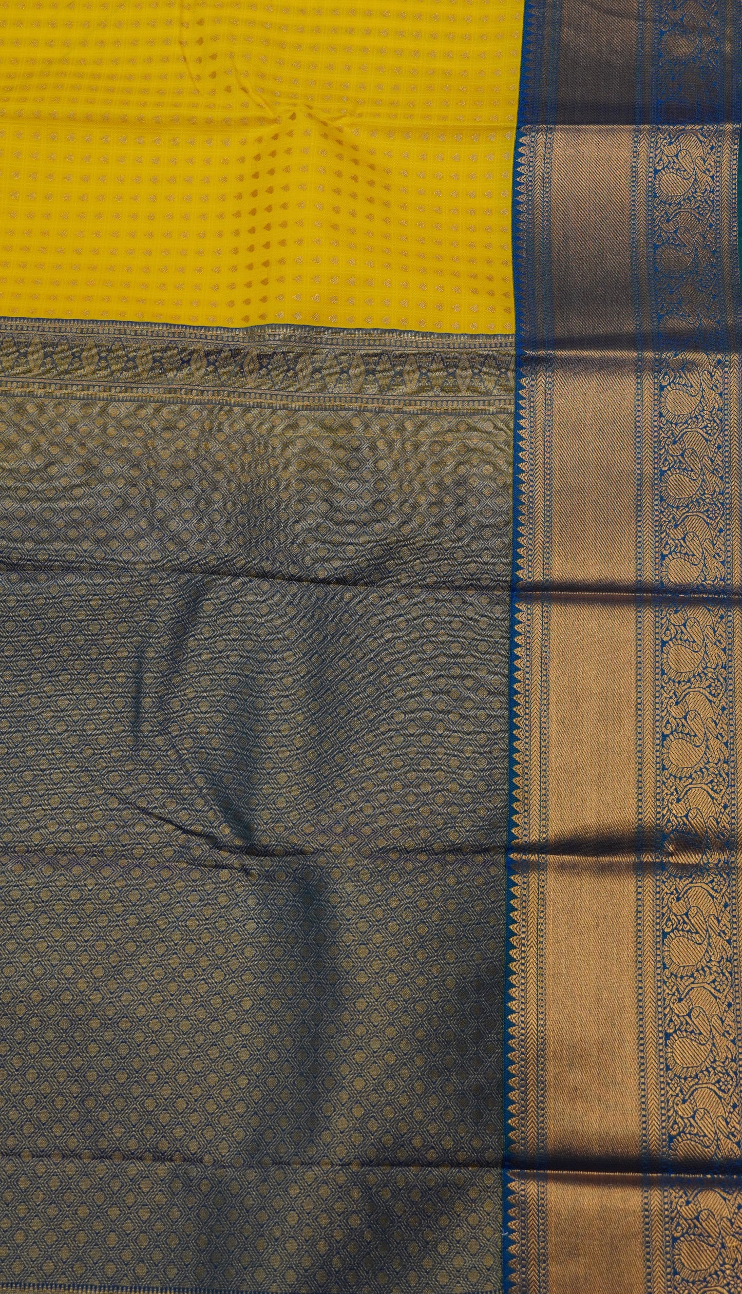 Semi Kanjivaram Silk Saree -Yellow 1000 Butta