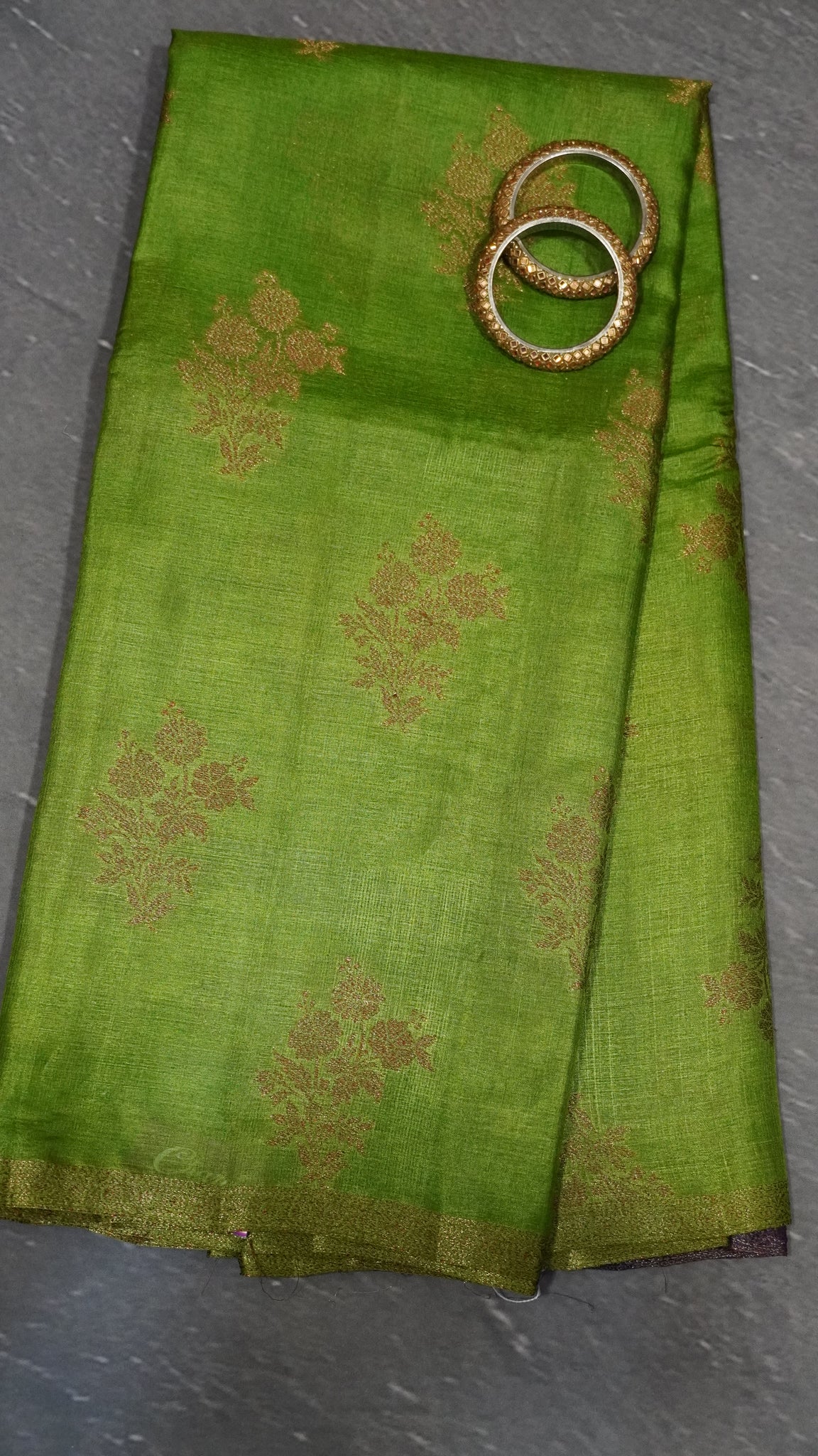 Pure Tussar Saree - Bunch Floral Zari-Green