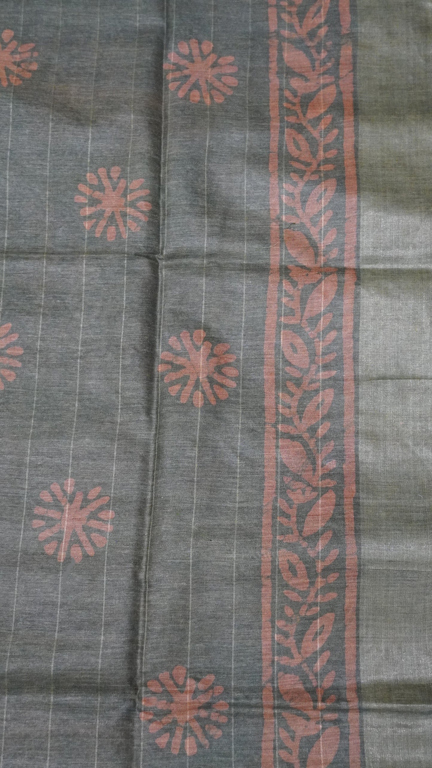 Art Bhagalpur Tussar Saree-Embroidery- Brown
