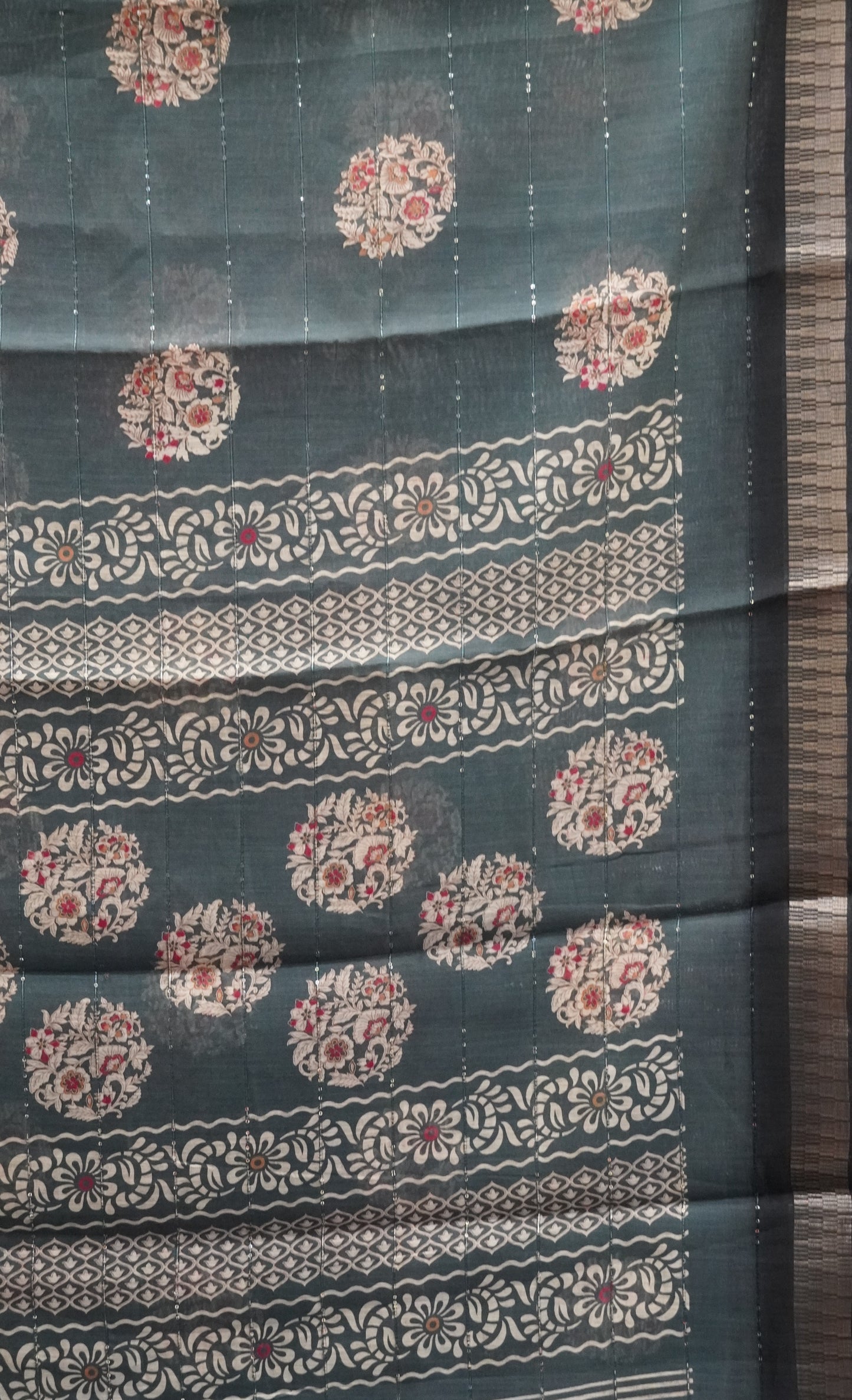 Chanderi Cotton Saree-Floral Sequence-Grey