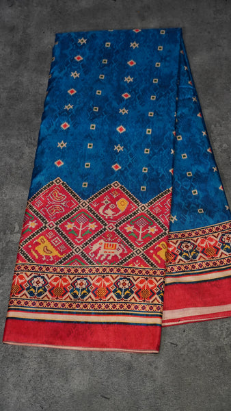 Semi Tussar Saree Printed Blue to Pink